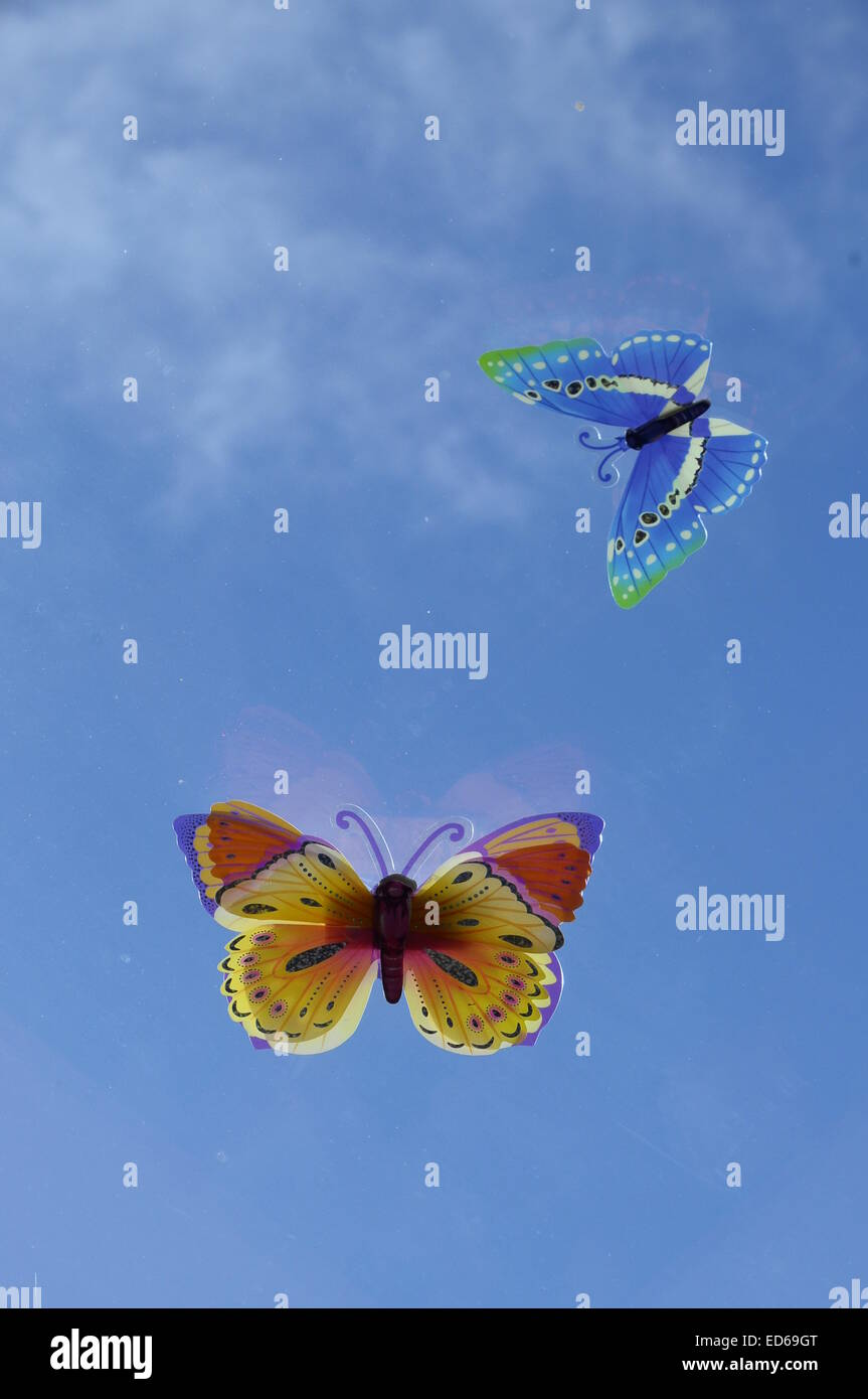 Blue Fake butterfly on cloudy sky background Stock Photo Alamy