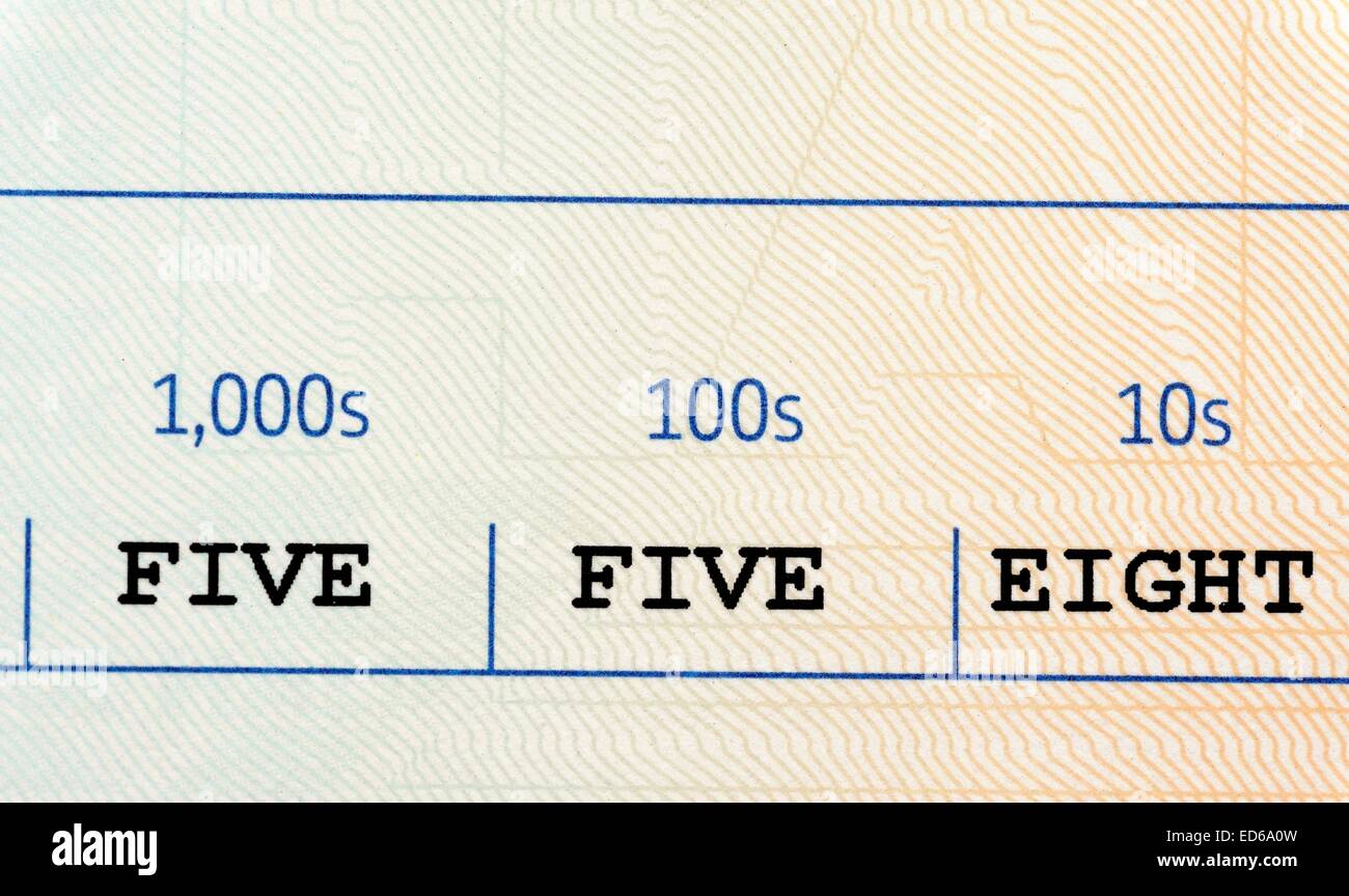Words And Numbers On A Cheque England Uk Stock Photo Alamy