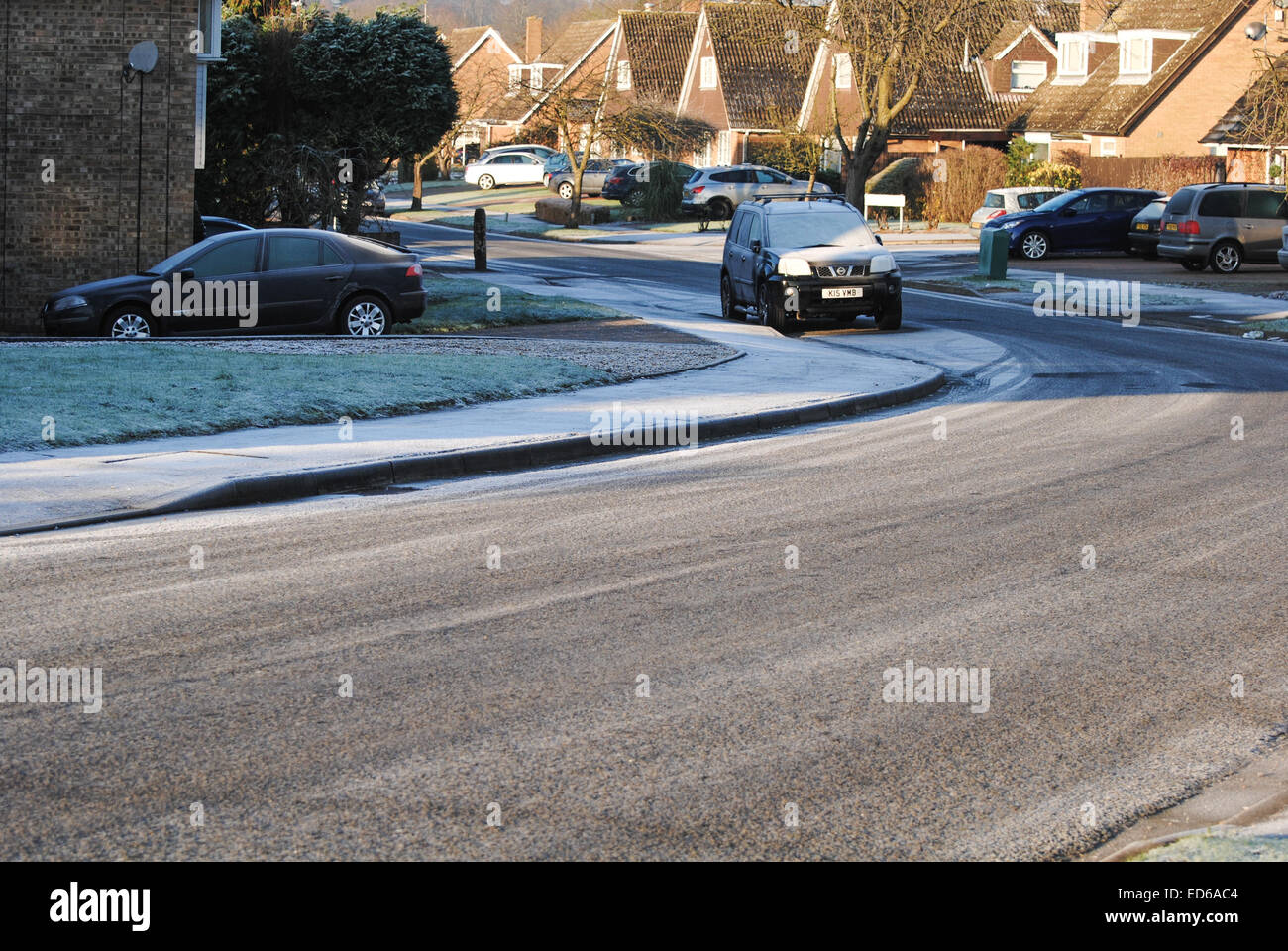 Frosty icy road surface Stock Photo