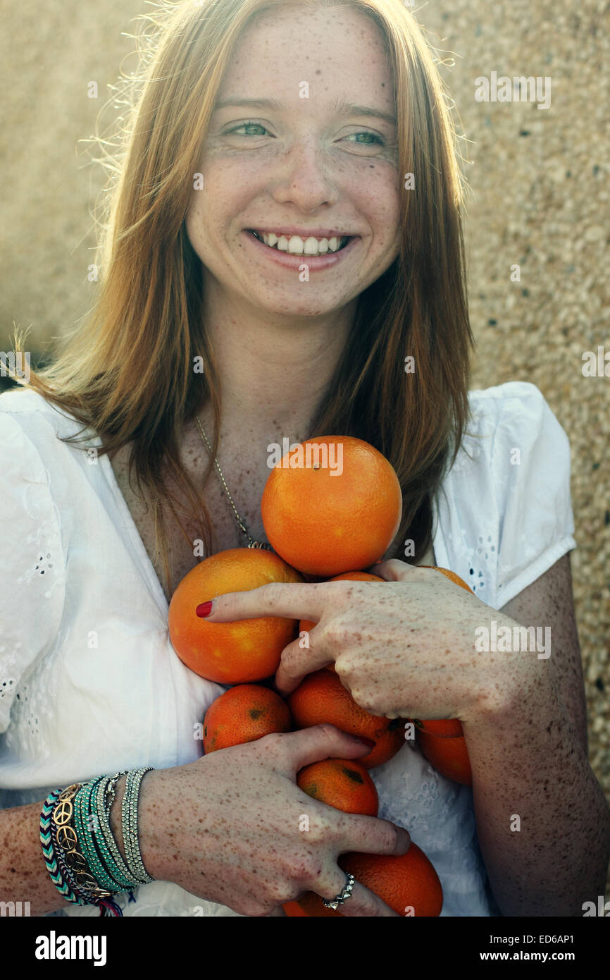 Closeup portrait of beautiful young redhead girl Stock Photo