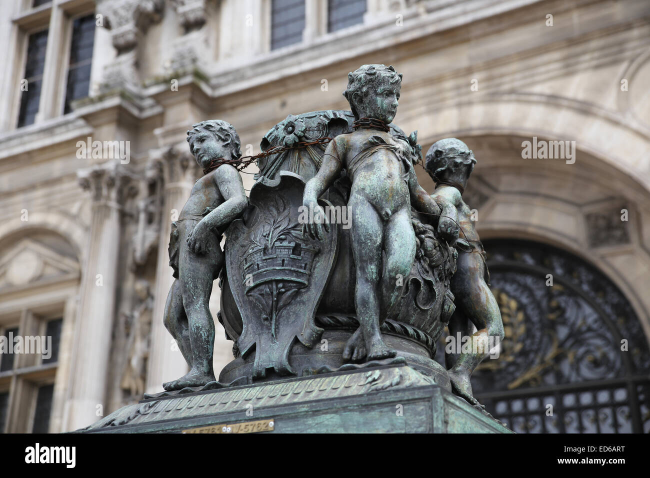 Paris city hall boy sculptures Stock Photo