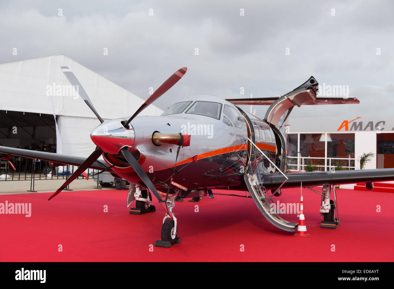 ISTANBUL, TURKEY - SEPTEMBER 27, 2014: Pilatus PC-12/47E in Istanbul Airshow which held in Ataturk Airport Stock Photo