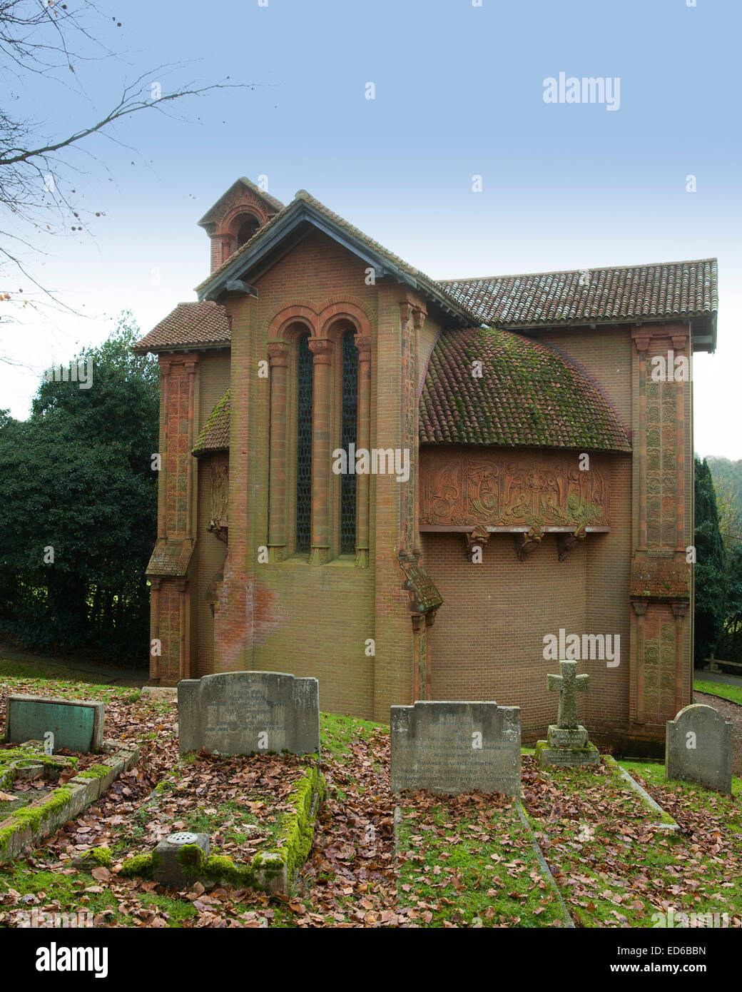 The Arts & Crafts Movement Watts Cemetery Chapel in Compton near Guildford in Surrey dating from 1904. Stock Photo