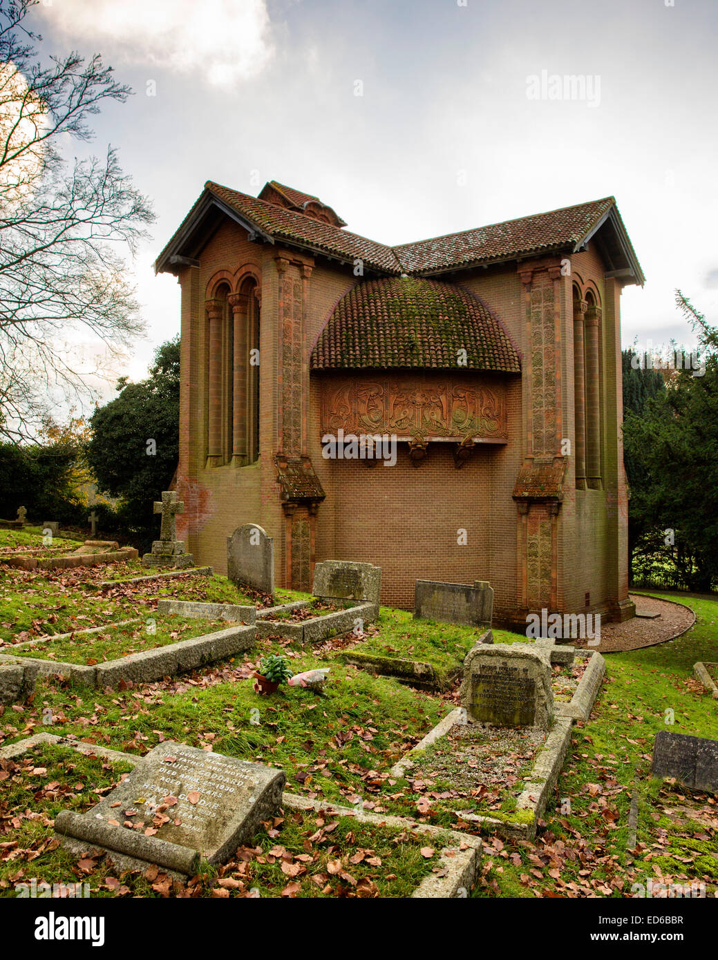 The Arts & Crafts Movement Watts Cemetery Chapel in Compton near Guildford in Surrey dating from 1904. Stock Photo