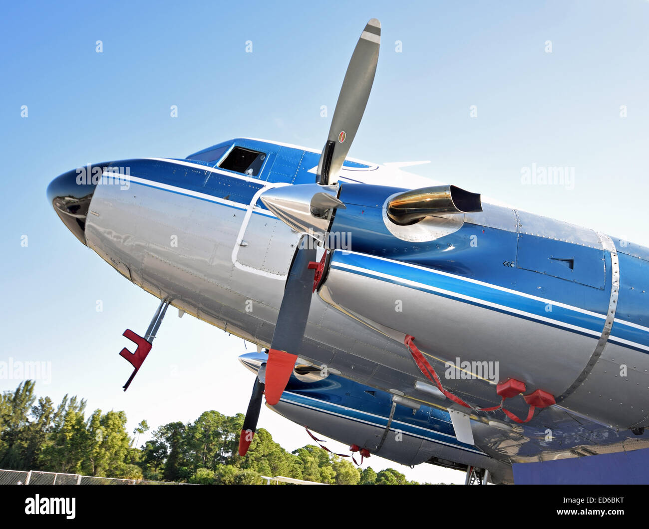 Retro propeller airplane closeup nose view Stock Photo Alamy