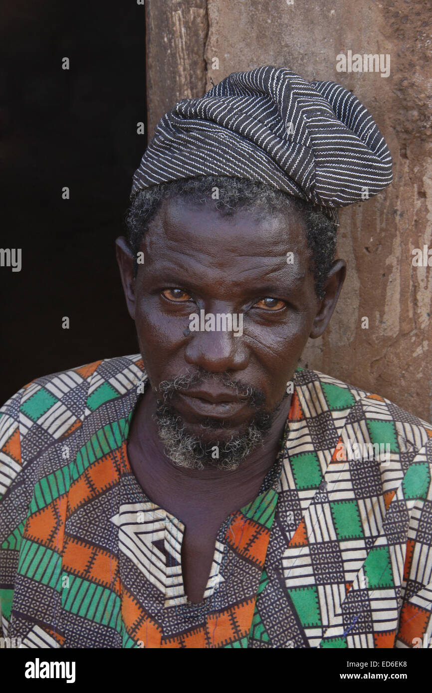 Elderly man of Gambaga, Ghana, with tribal scarring in face Stock Photo