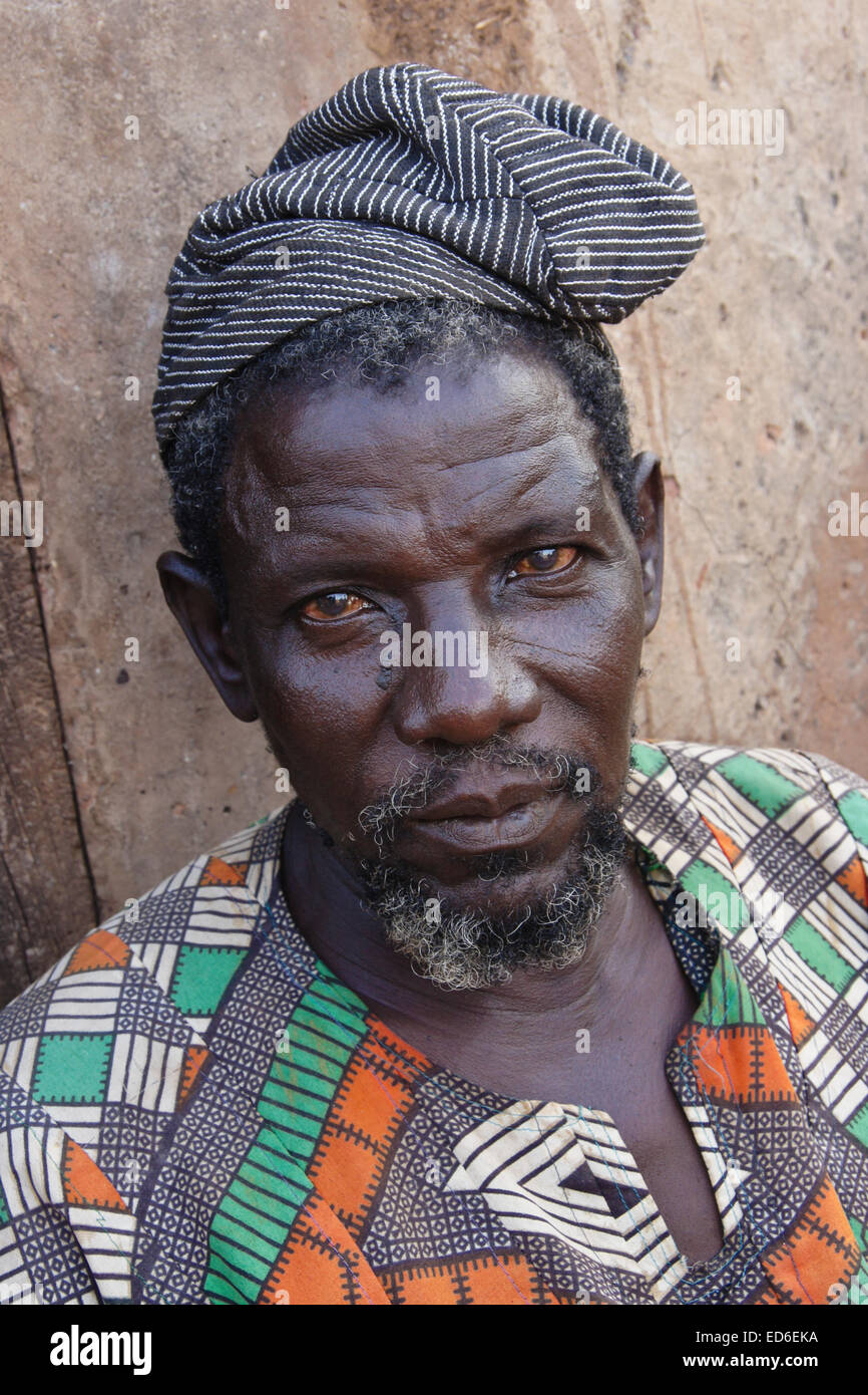 Elderly man of Gambaga, Ghana, with tribal scarring in face Stock Photo