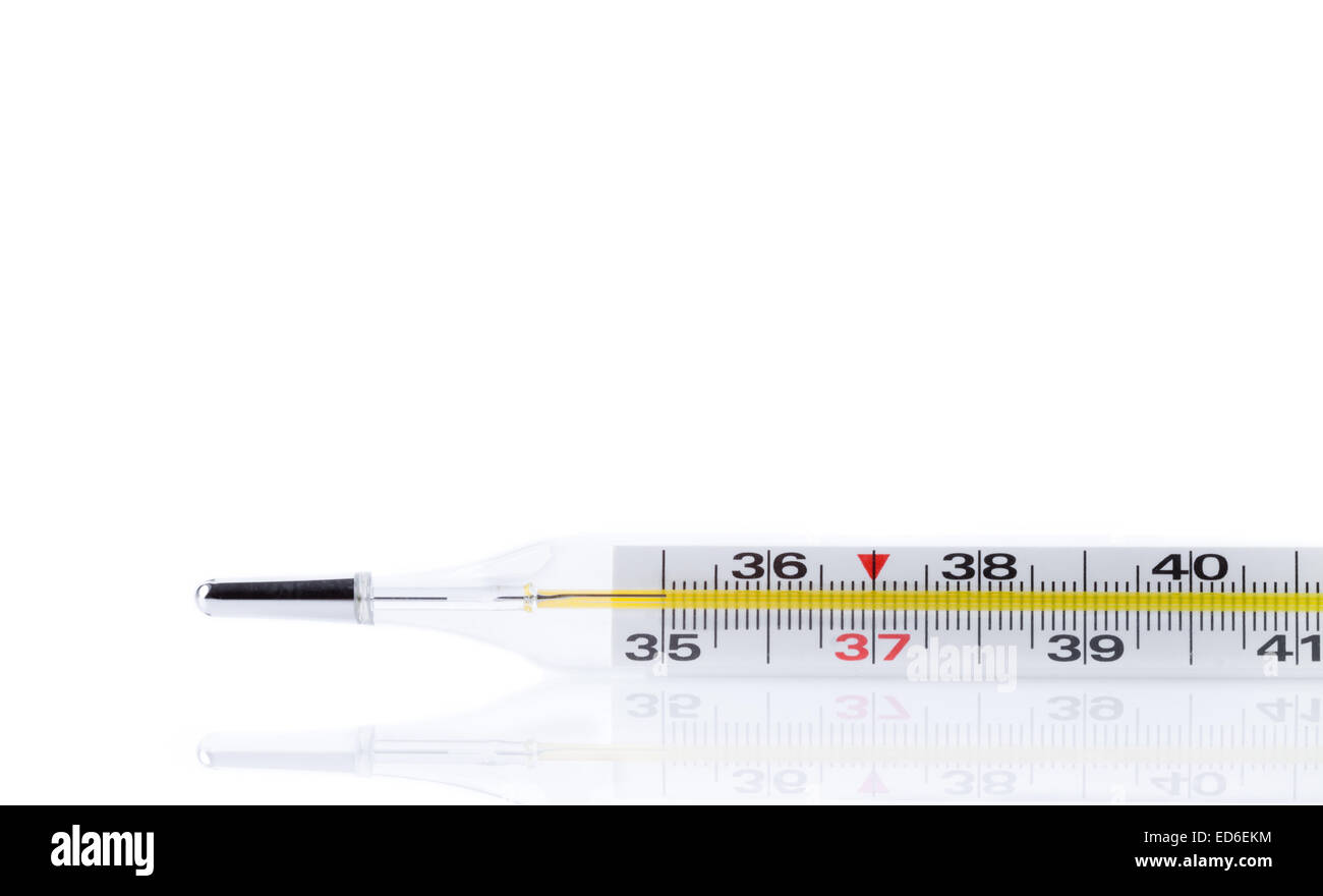 Medical thermometer showing 35 Celsius or 95 F degrees temperature