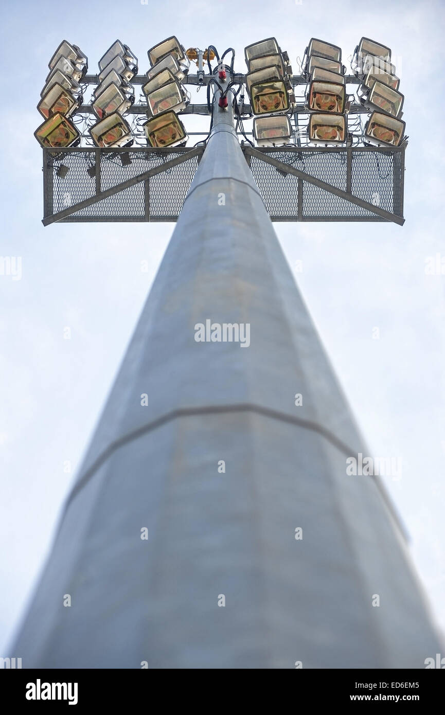 Industrial detail with lamps from stadium spotlights on daylight Stock Photo