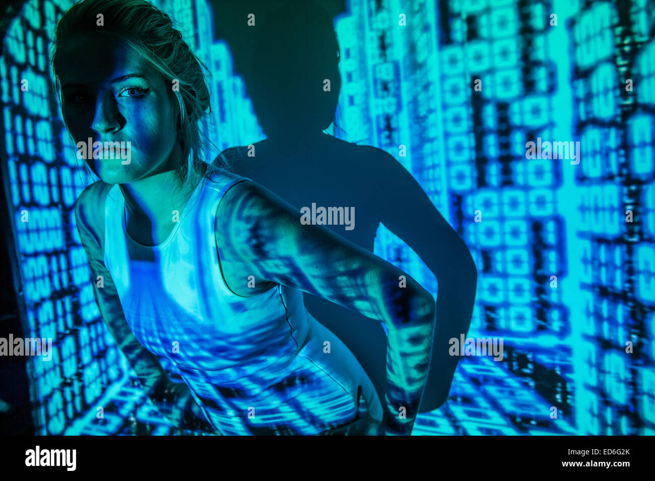 Virtual reality cyber woman concept Body art / Digital projections of