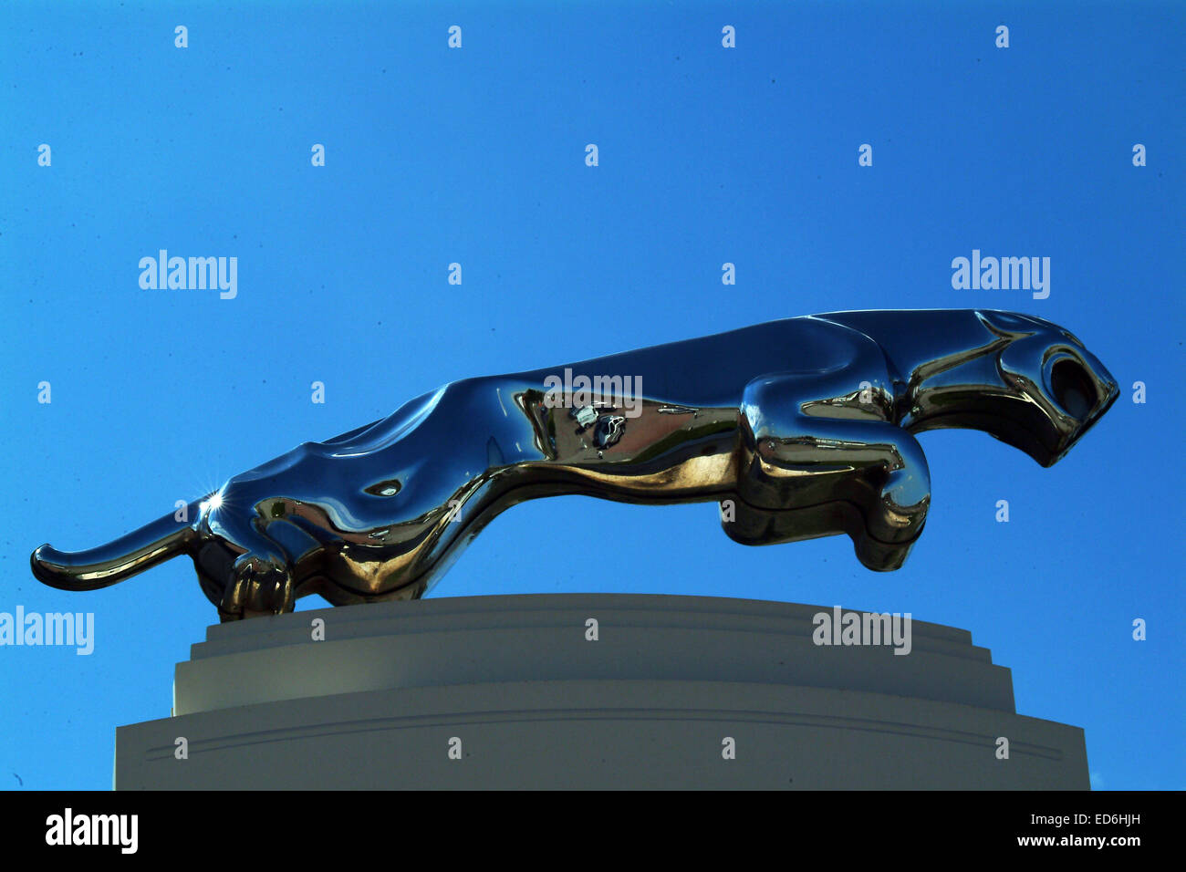 Jaguar Motors emblem, metal hood ornament Stock Photo Alamy
