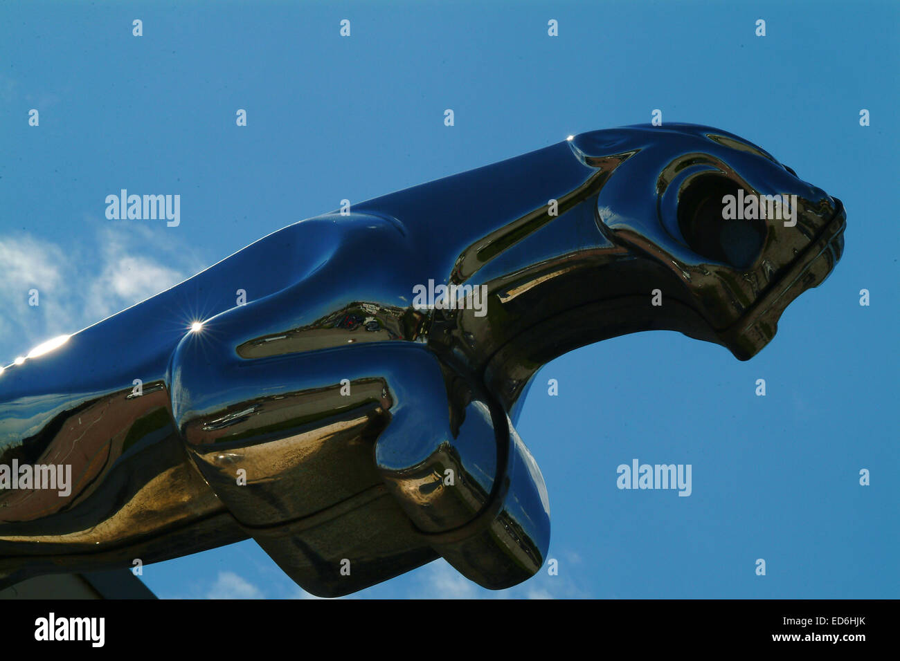 Jaguar Motors emblem, metal hood ornament Stock Photo Alamy