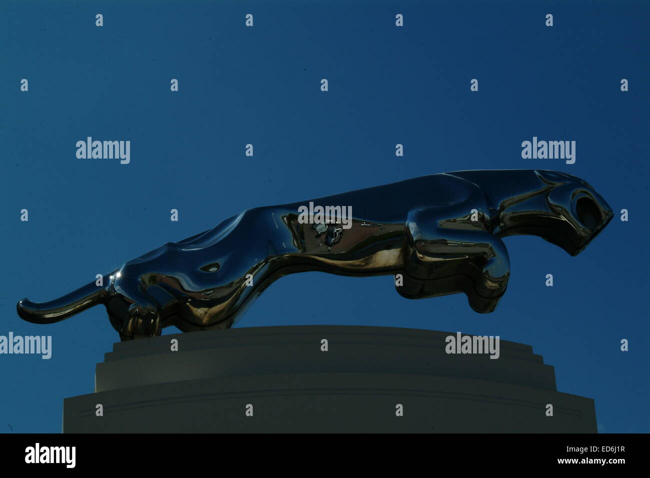 Jaguar Motors emblem, metal hood ornament Stock Photo Alamy