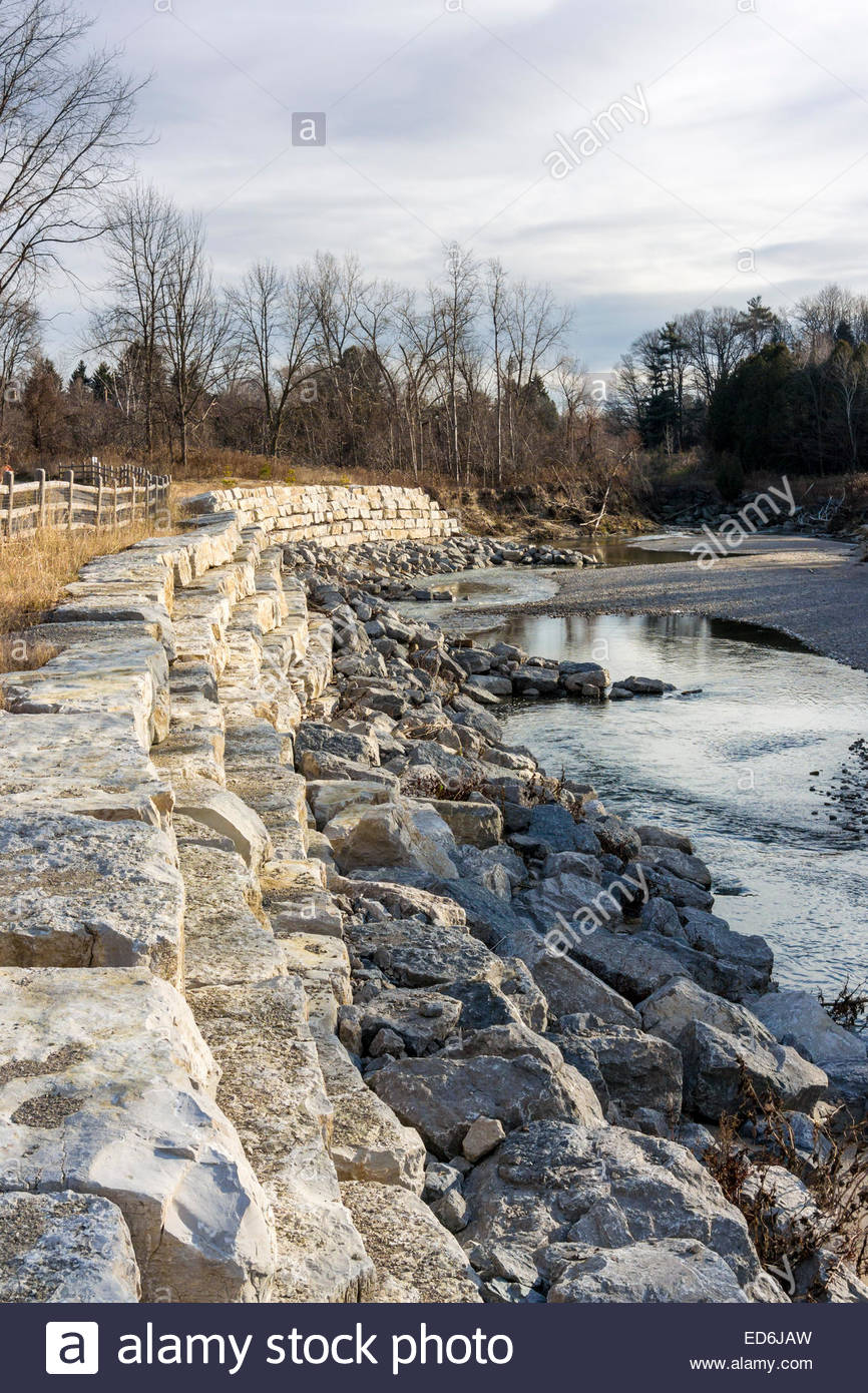 Limestone erosion control bank stabilization wall along Highland Stock Photo 76978129 Alamy