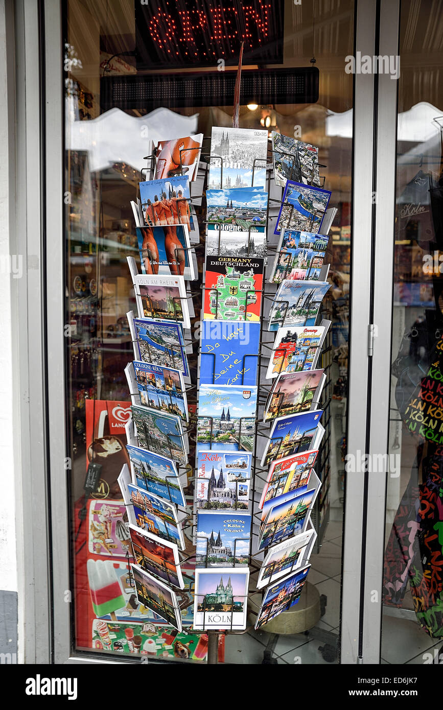 Rack of Souvenir Post Cards, Displayed in a Cologne, Germany store