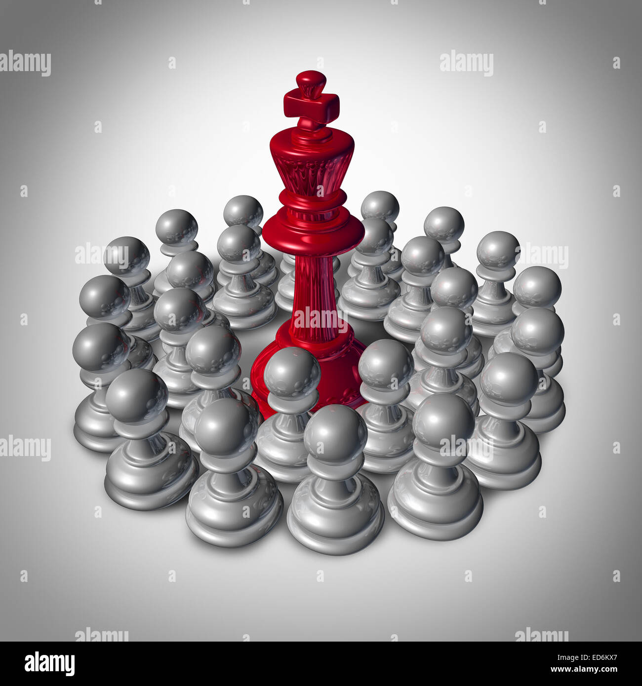 Checkmate business concept and team strategy symbol as an organized group of small chess pawns coming together to overpower and Stock Photo