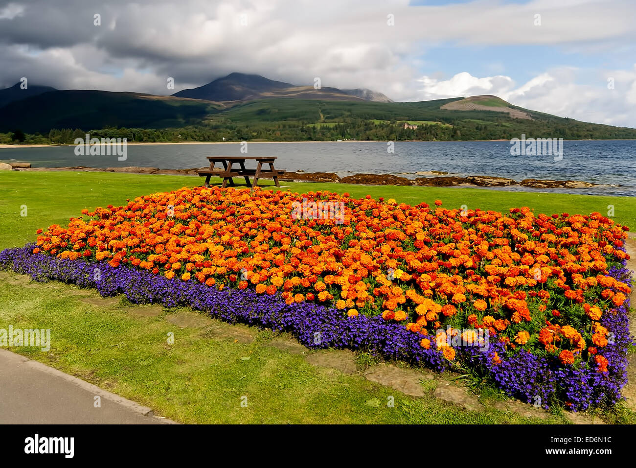 The views to Goat Fell on the Isle of Arran, Scotland from Brodick Stock Photo