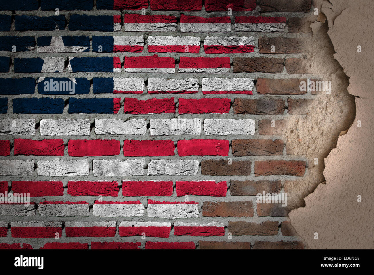 Dark brick wall texture with plaster - flag painted on wall - Liberia ...