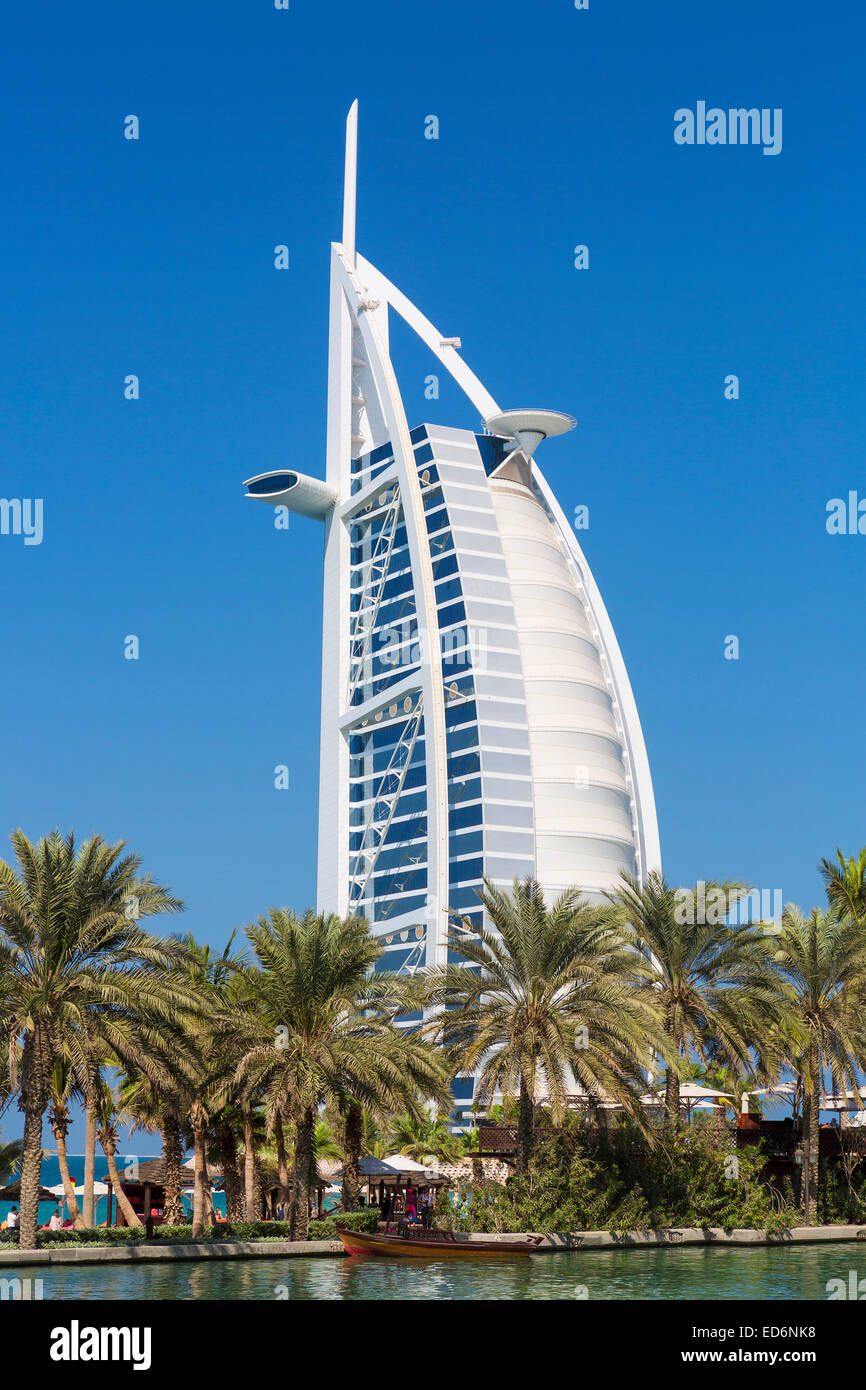 DUBAI, UAE - NOVEMBER 26: Burj Al Arab hotel on November 26, 2014 in Dubai, UAE. Burj Al Arab is the luxury 5 star hotel built o Stock Photo