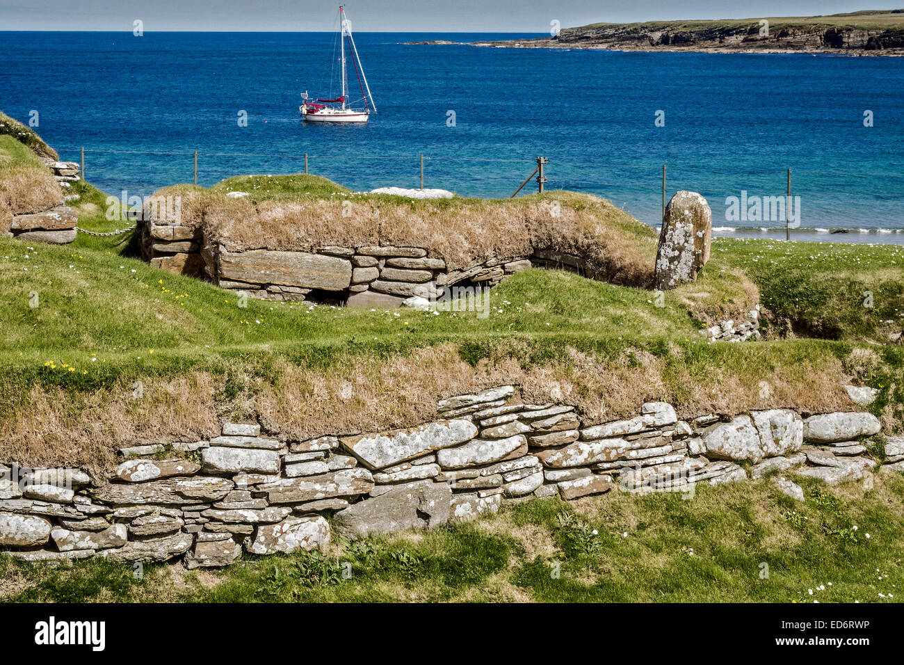 Neolithic Village At Bay of Skaill Orkney Islands UK Stock Photo
