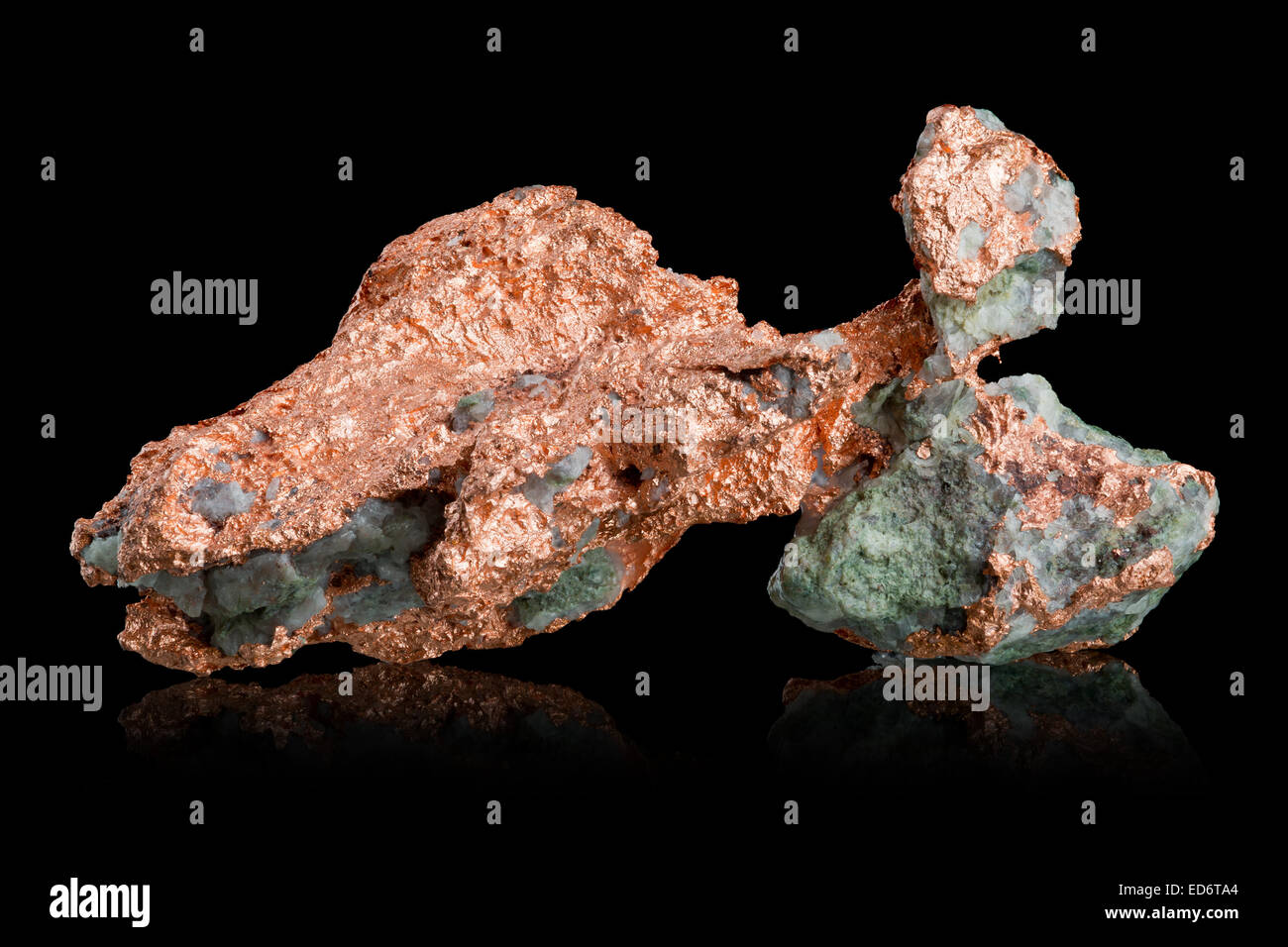 Native copper (Cu) specimen isolated on black background Stock Photo