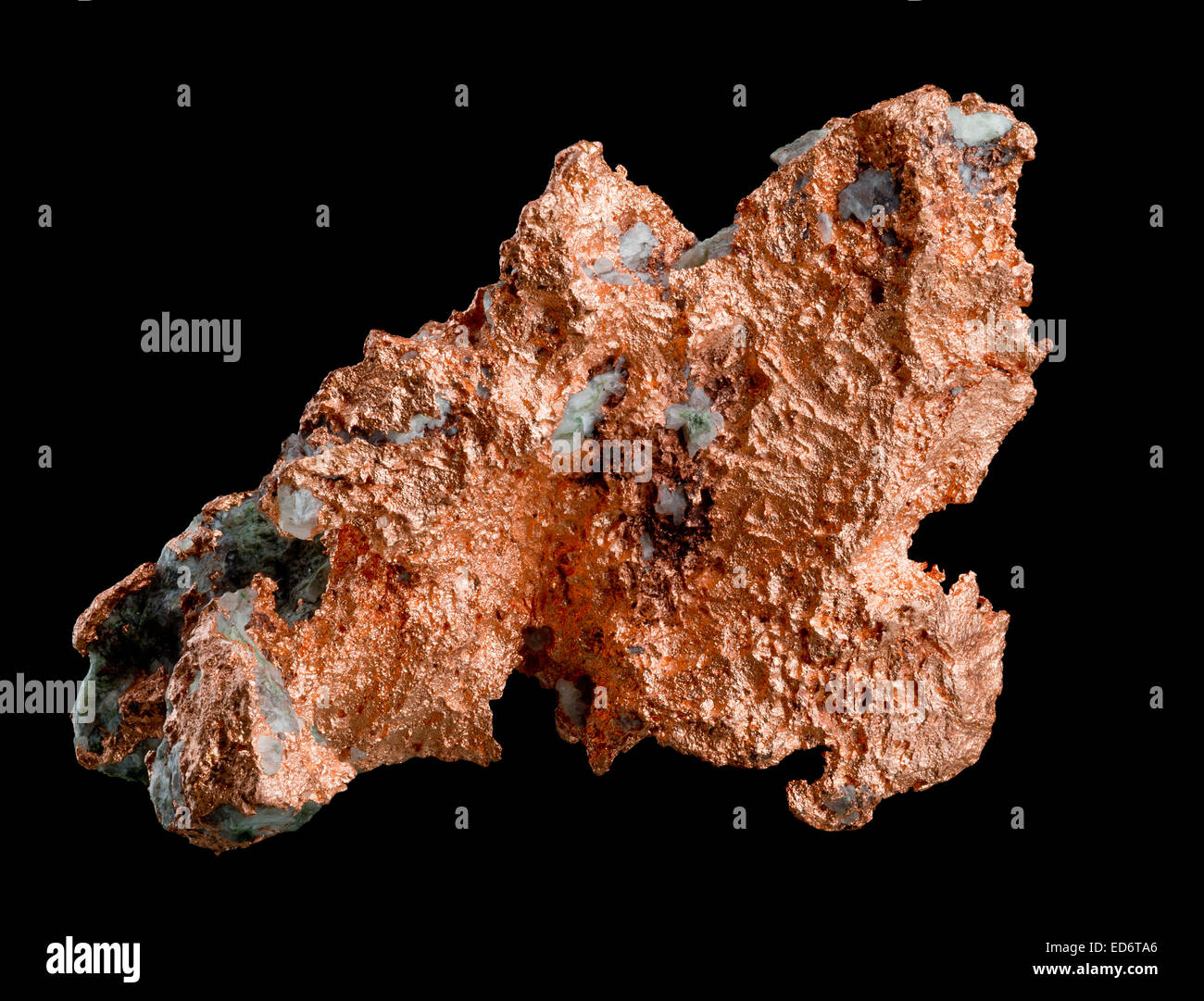 Native copper (Cu) specimen isolated on black background Stock Photo