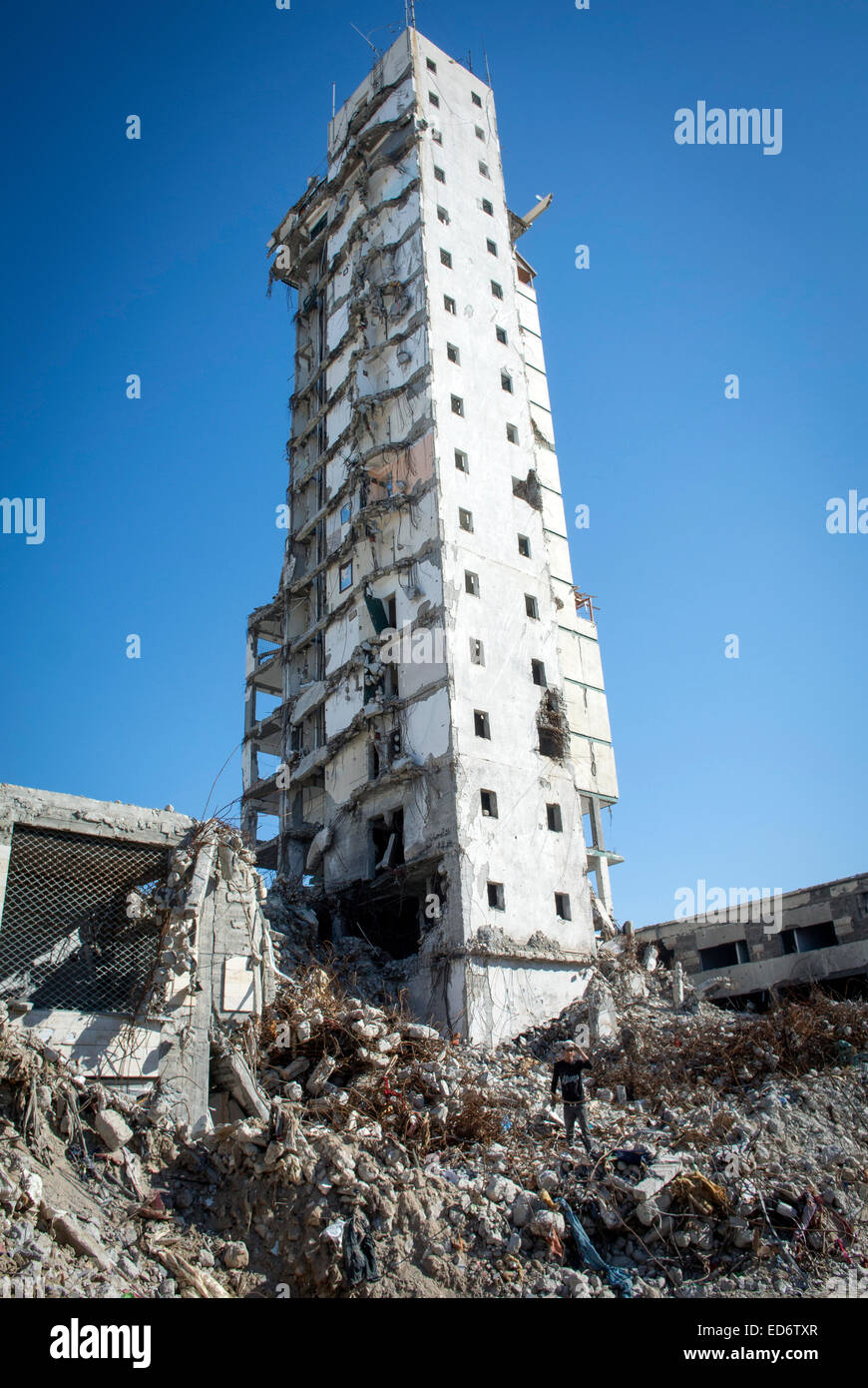 The Italian Tower off Nasser Street in Gaza City, Gaza Strip, Palestinian Territories. Bombed during 'Operation Protective Edge' Stock Photo