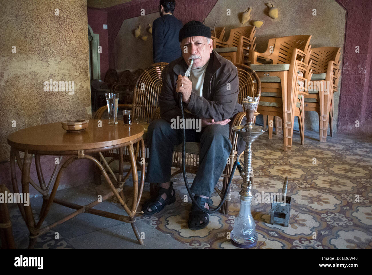 Shisha smoking at the Banias Cafe, Gaza City, Gaza Strip, Palestinian Territories. Stock Photo
