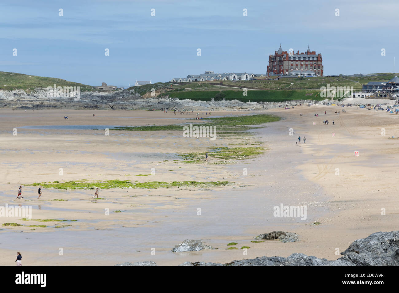 Headland Hotel ahead of Fistral beach in Newquay, Cornwall, UK. Stock Photo