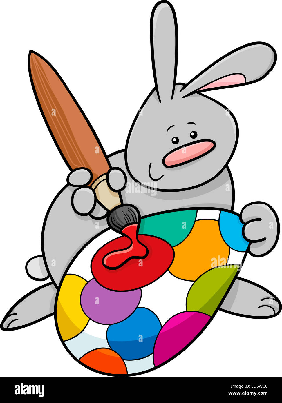 Cartoon Illustration of Cute Easter Bunny Painting Big Egg Stock Photo ...