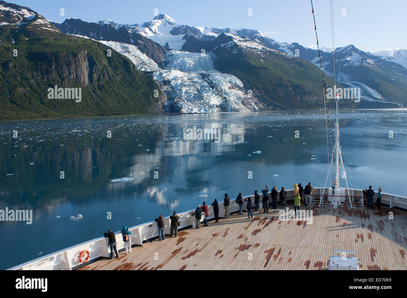 USA, Alaska, Prince William Sound, College Fiord, tourists on cruise ship viewing glaciers Stock Photo