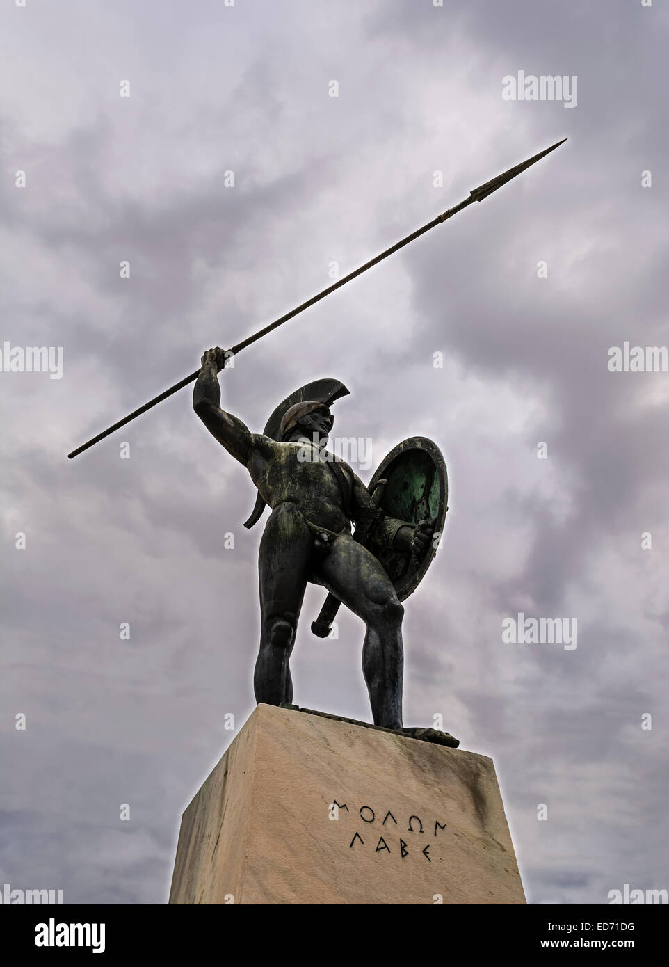 Leonidas monument at cloudy sky, Thermopylae, Greece Stock Photo Alamy