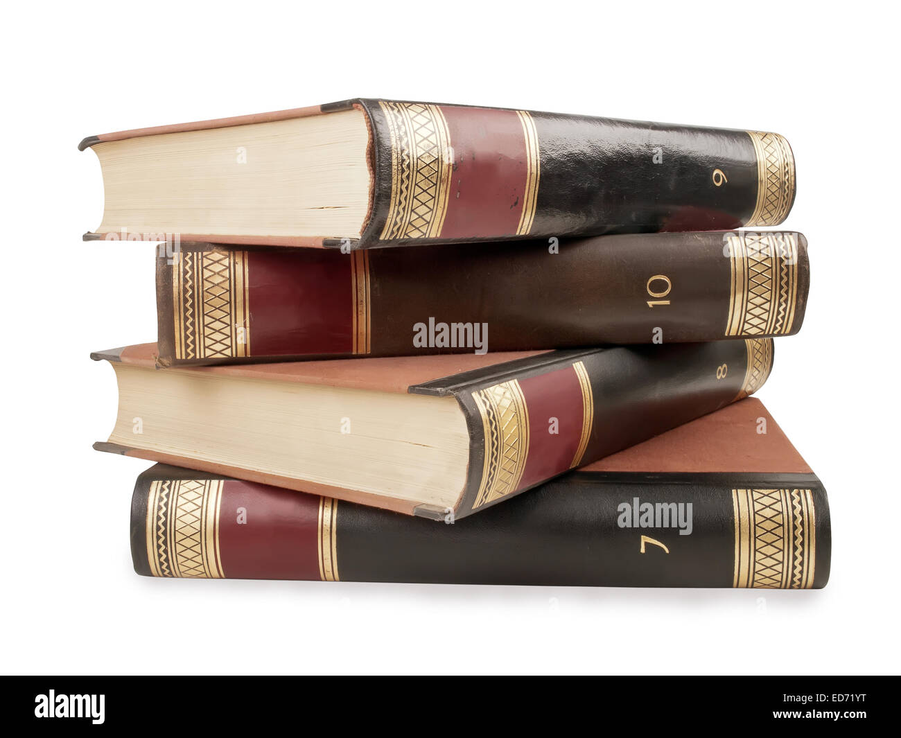 four heavy book tomes isolated, studio shot Stock Photo