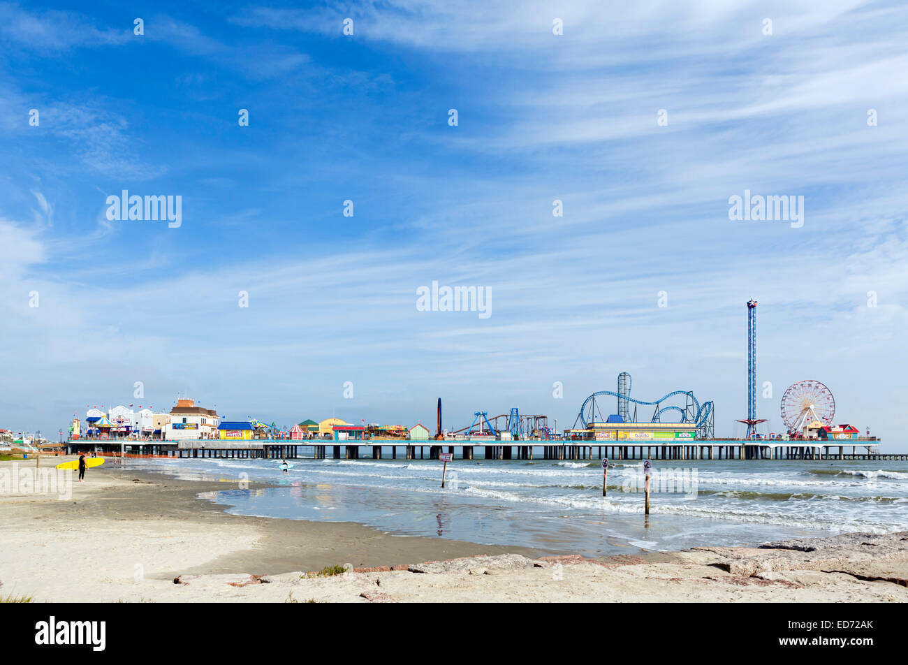 Galveston Island Historic Pleasure Pier, Galveston, Gulf Coast, Texas, USA Stock Photo