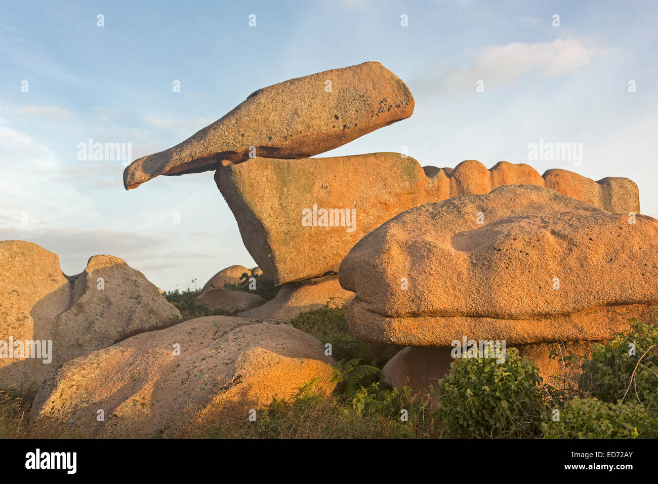 Granite rock on Côte de Granit Rose or Pink Granite Coast, Ploumanac’h, Brittany, France, Europe Stock Photo