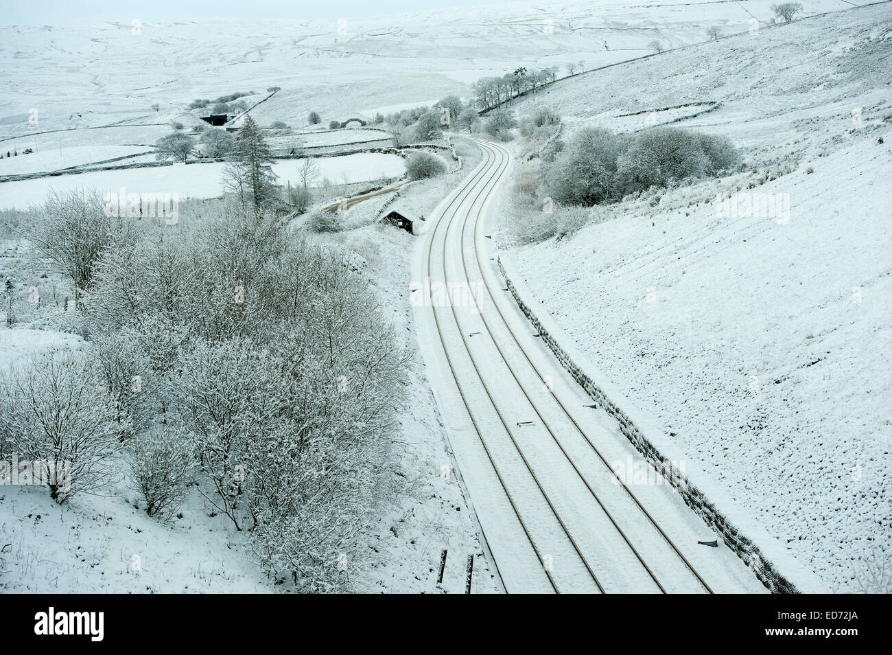 Settle to Carlisle railway on the Aisgill Level, covered in snow. UK Stock Photo