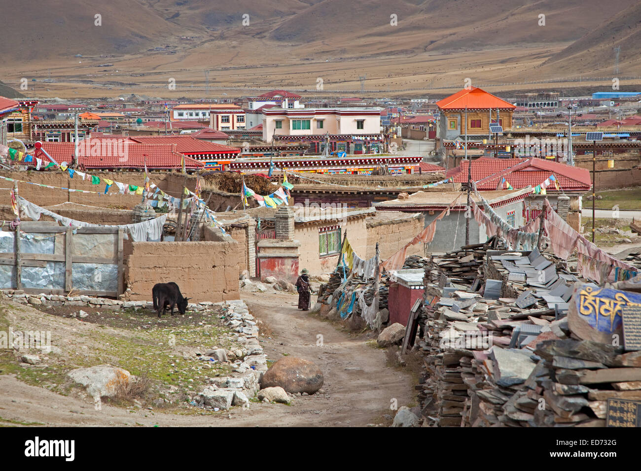 View over the village Zhuqing, Sichuan Province, China Stock Photo