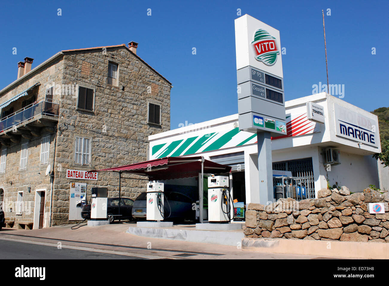 Local petrol station Porto Pollo Corsica France Stock Photo