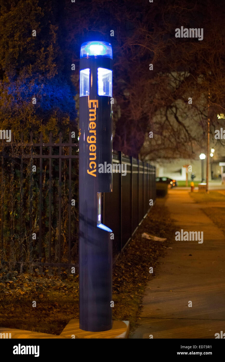 Detroit, Michigan - An emergency call box in Detroit's Cultural Center. Stock Photo