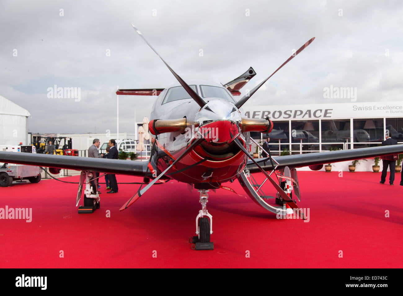 ISTANBUL, TURKEY - SEPTEMBER 27, 2014: Pilatus PC-12/47E in Istanbul Airshow which held in Ataturk Airport Stock Photo