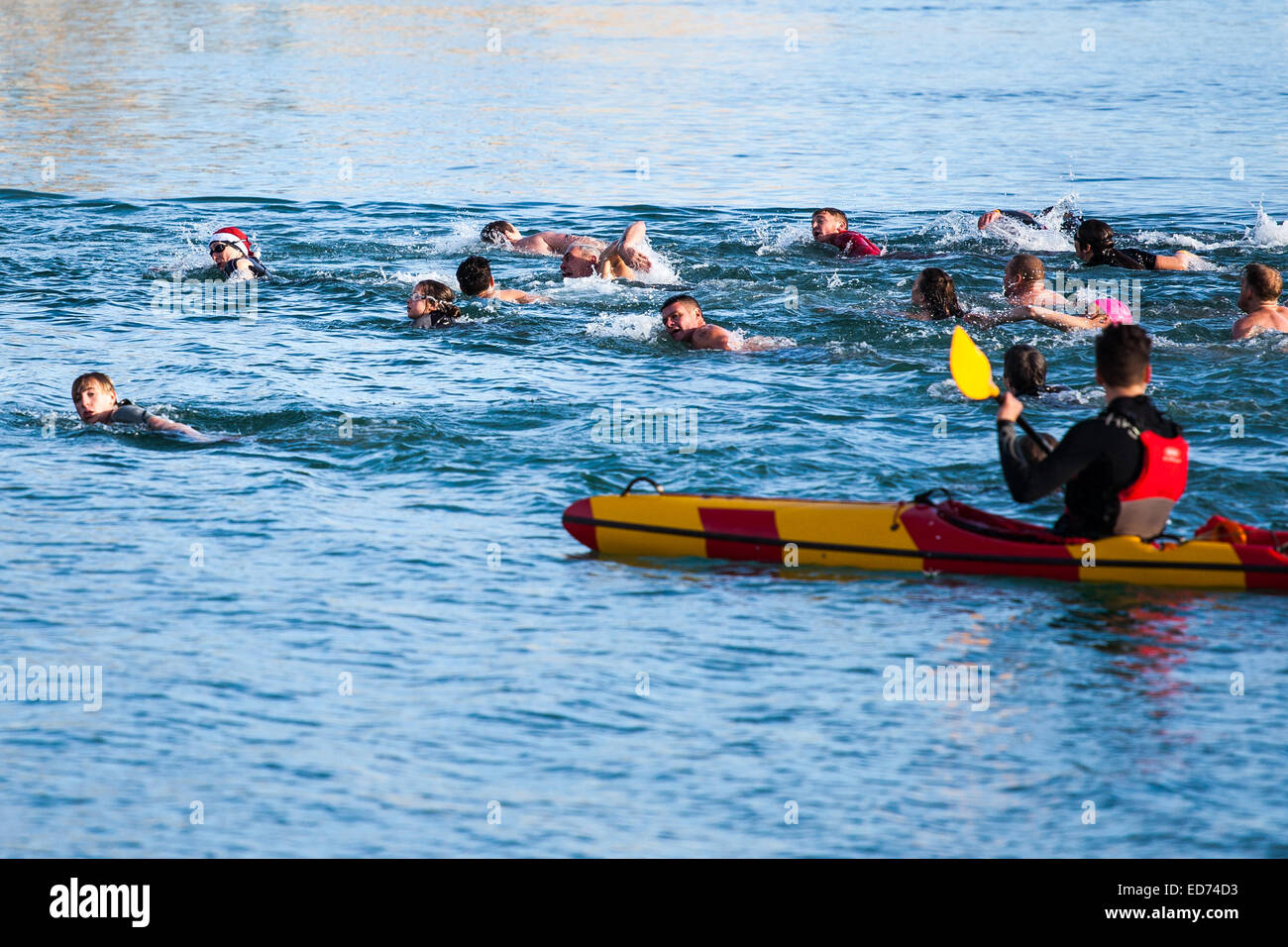 Weymouth Christmas day harbour swim 2015 Stock Photo