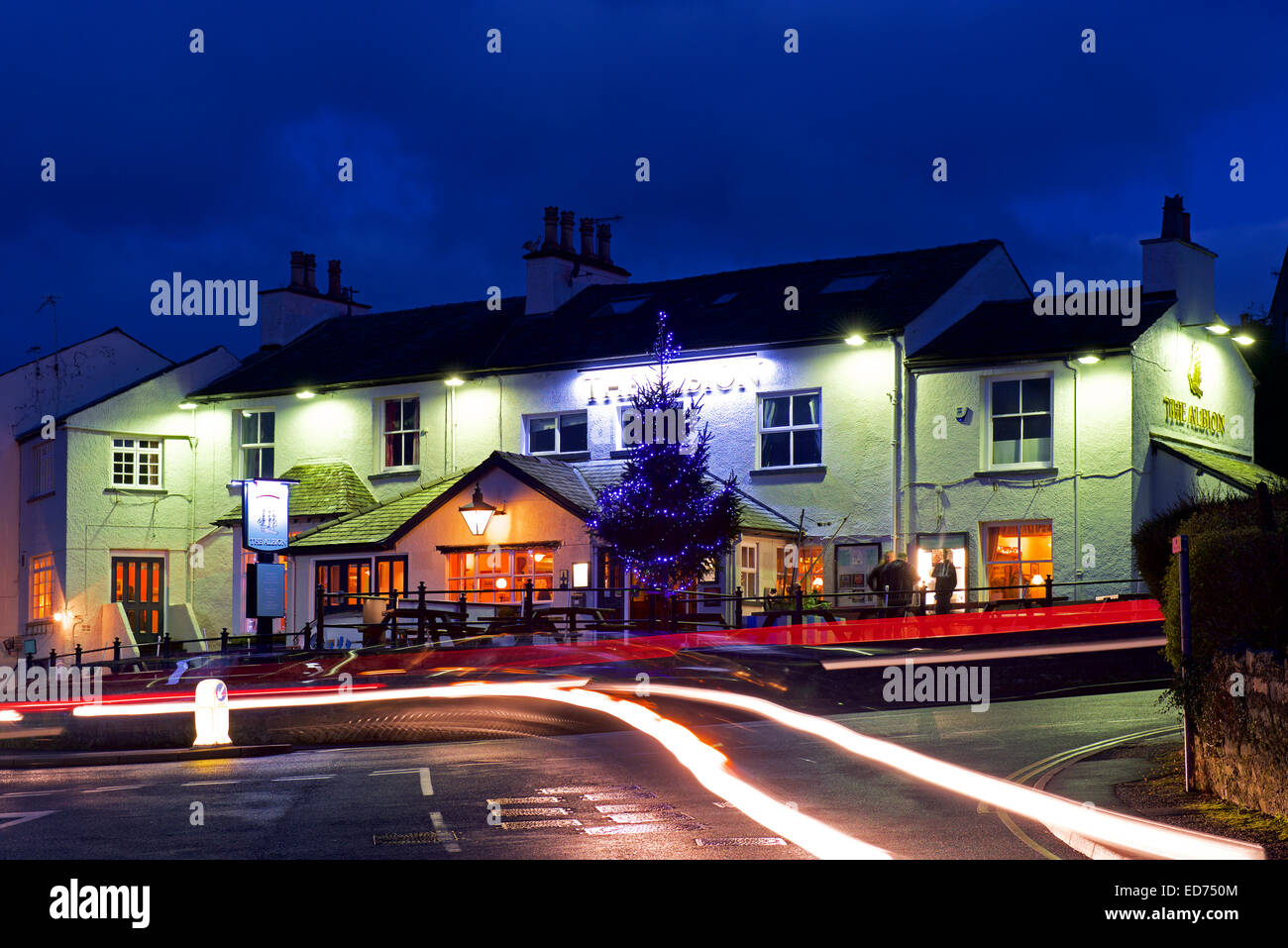 The Albion pub at dusk, Arnside, Cumbria, England UK Stock Photo