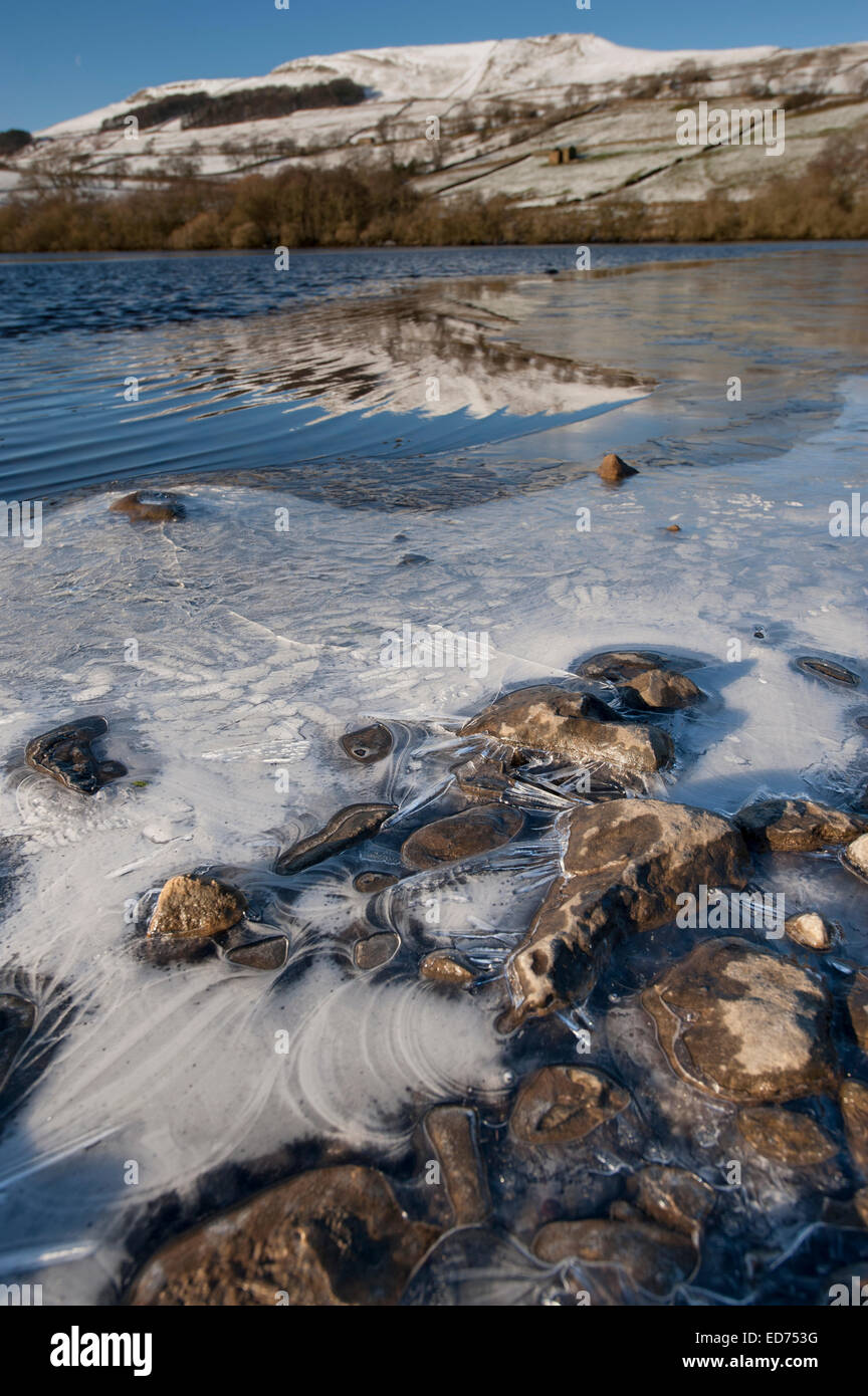 Semer Water in winter, with ice forming around the edge. Wensleydale, North Yorkshire, UK Stock Photo