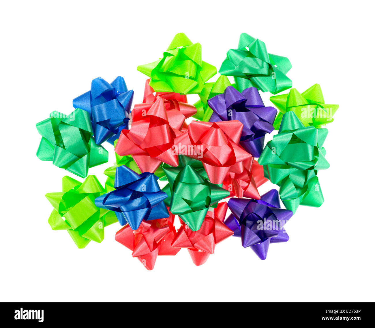 A group of multiple shades of Christmas bows on a white background. Stock Photo