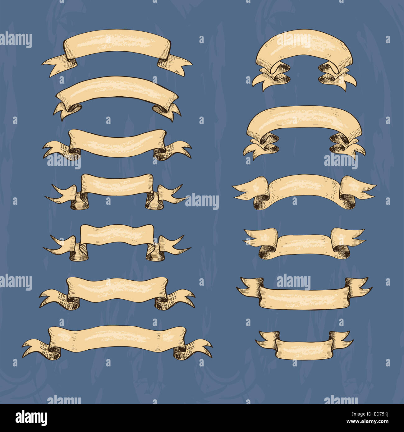 Collection of vintage ribbons. Hand drawn graphic illustrations Stock ...