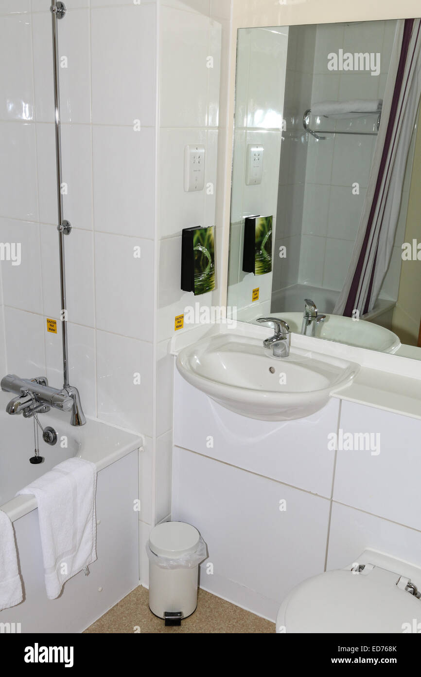 Bathroom in a Premier Inn room.  Premier Inn is the UK's largest hotel brand, with over 50,000 rooms and more than 650 hotels. Stock Photo