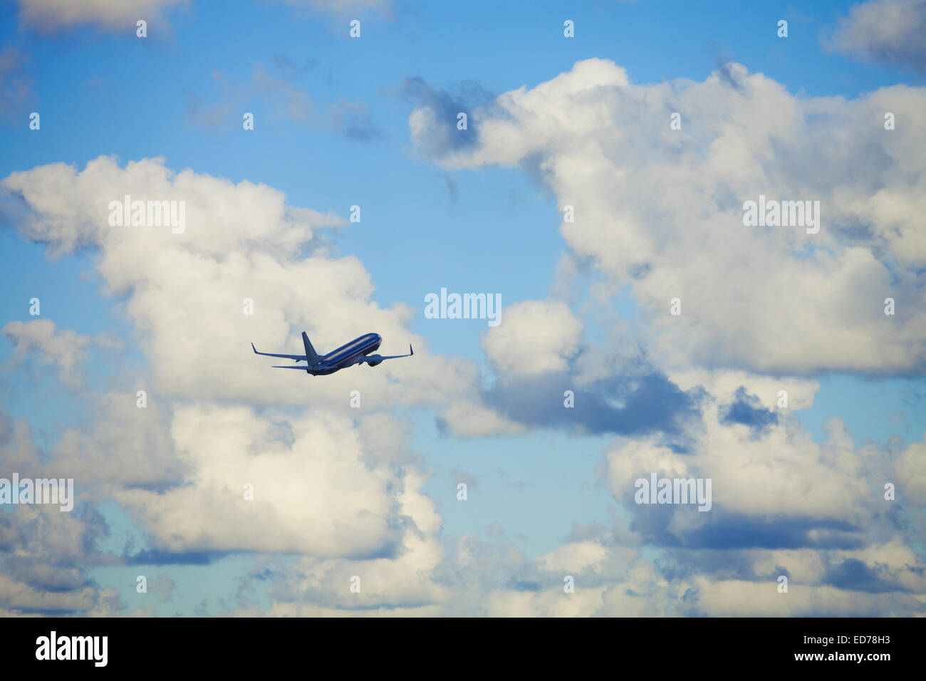 Commercial airliner in flight near Miami, Florida, USA Stock Photo