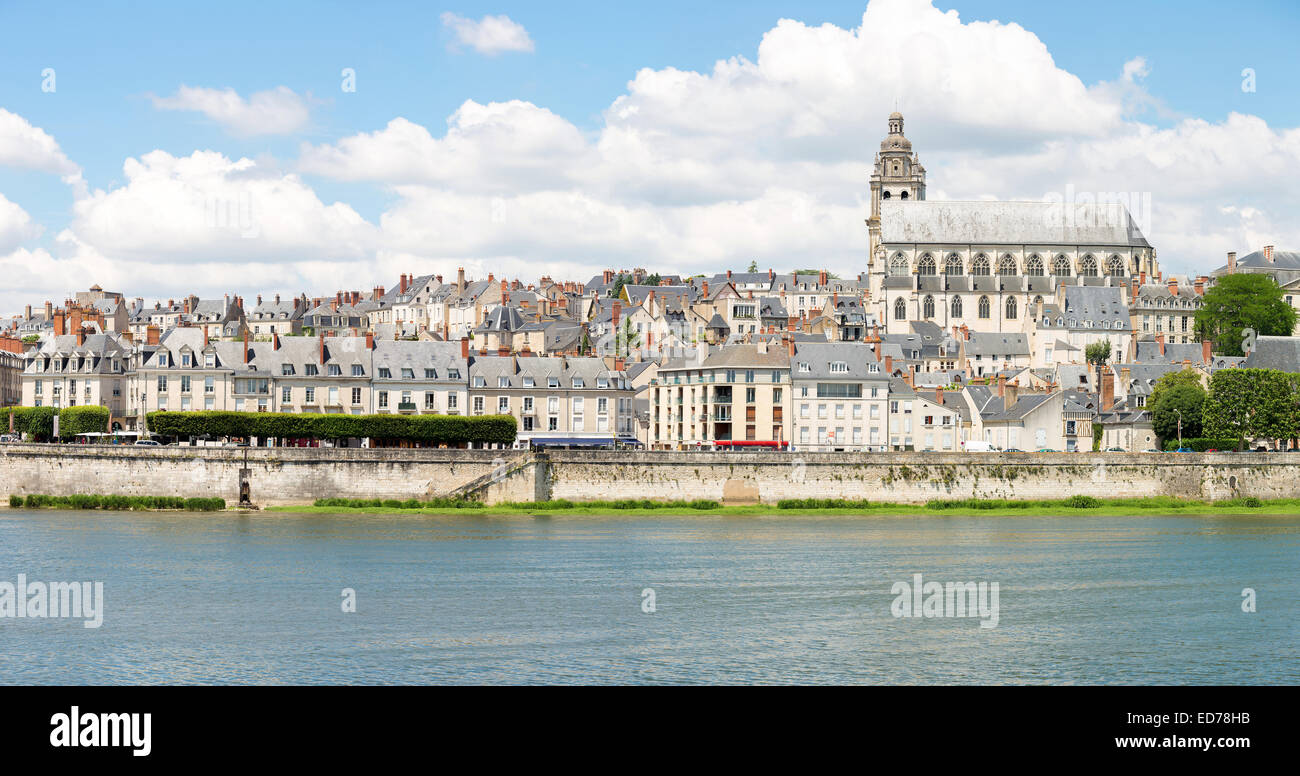 Panorama Cityscape of Blois with Cathedral over Loire river France ...