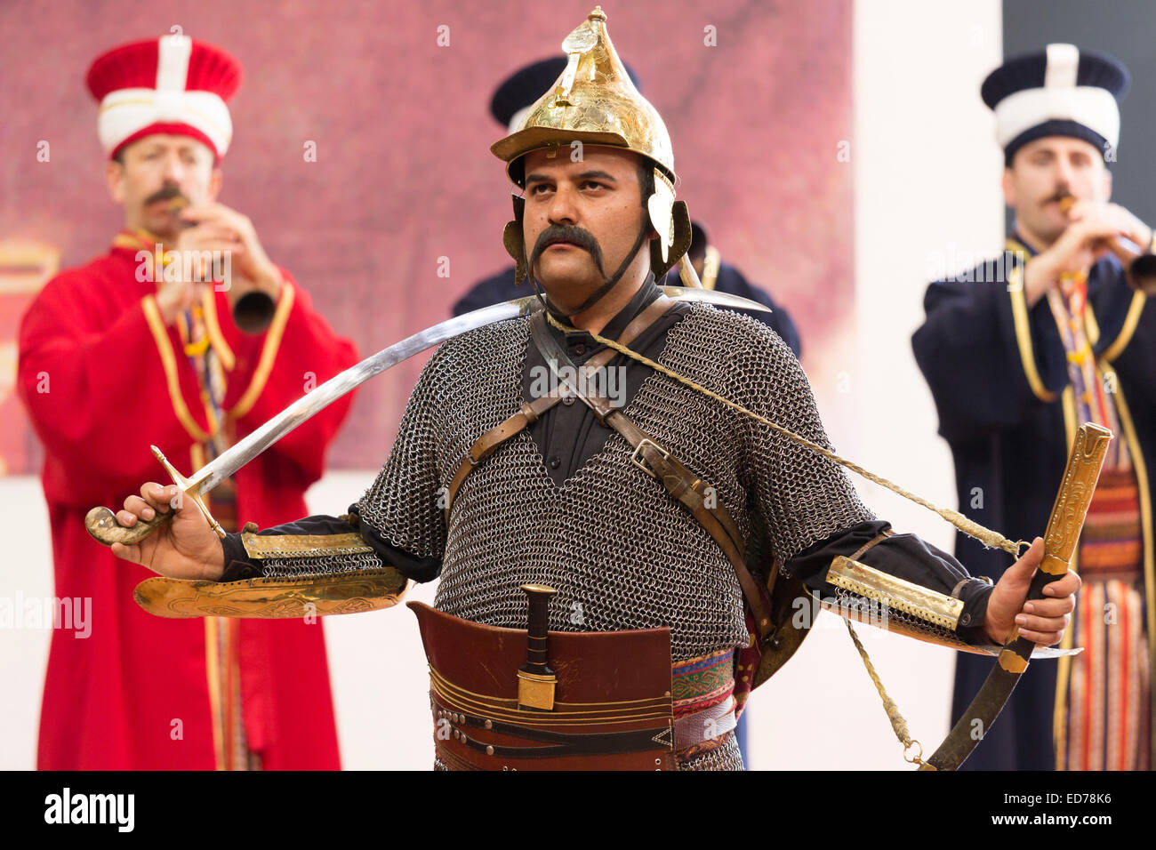 Mehter Takimi - Ottoman Military Band and Sultan's Janissary army corps soldiers at Military Museum at Harbiye, Istanbul, Turkey Stock Photo