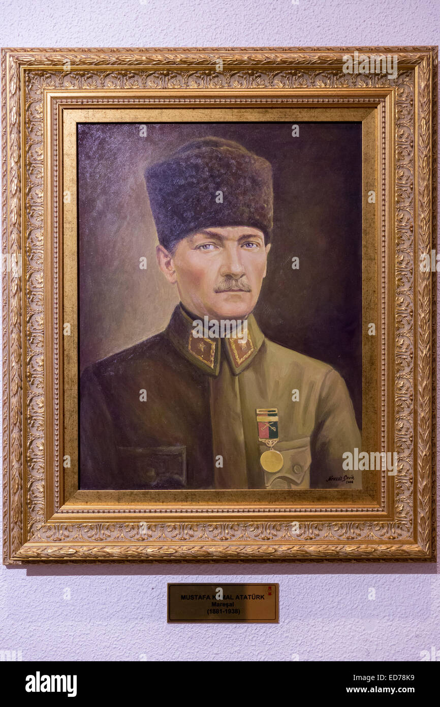 Portrait of Mustafa Kemal Ataturk founder and first President Republic of Turkey. Artist Nevzat Cevik at Military Museum Istanbu Stock Photo